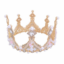 2Pcs Children Crystal Crown Golden Elegant Birthday Headdress