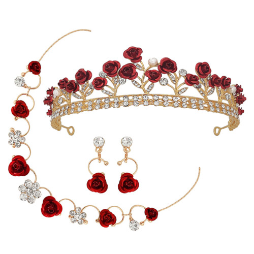 3Ensembles Bijoux Rose Couronne Collier Boucles Pour Filles Élégantes 1