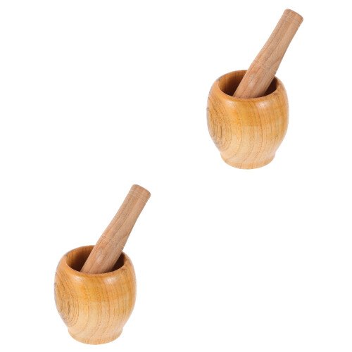 2Pcs Wooden Garlic Crush Pot and Pestle Set Practical Kitchen Tool 2