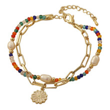 3Pcs Fashion Beaded Flower Charm Bracelet for Women Teen Girls