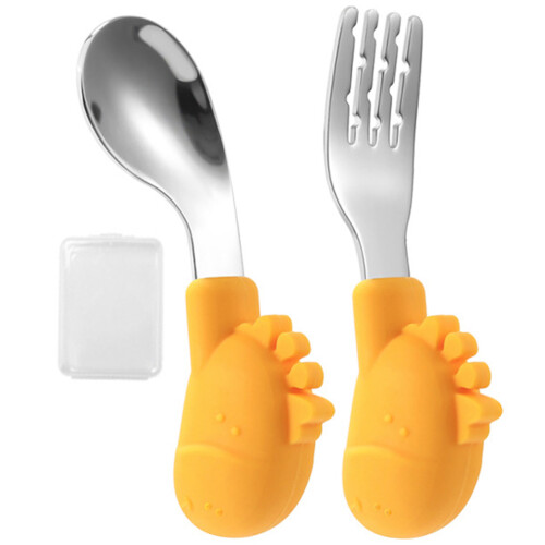 2Sets Baby Spoons Forks Utensils in Yellow with Convenient Case 1