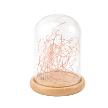 2Pcs Warm White LED Jar Lanterns Glass Dome with Wooden Base Lights