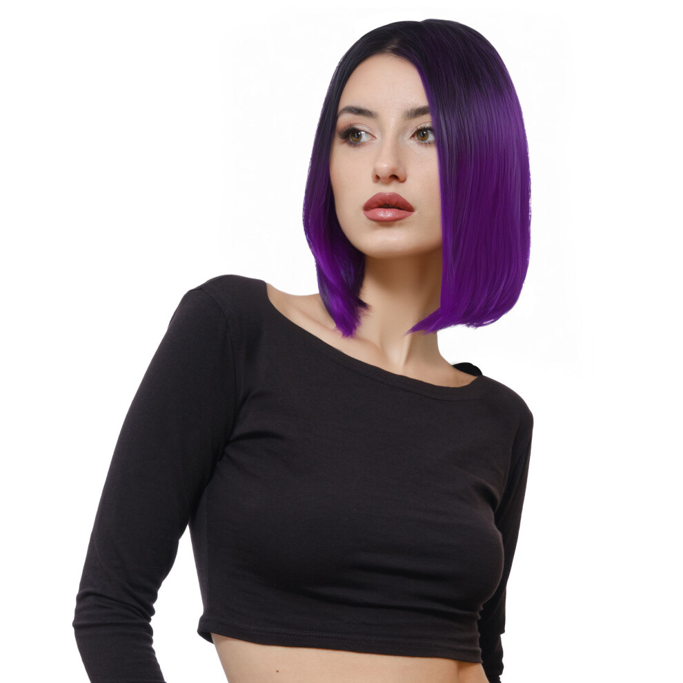 Aboofan Unisex Purple 2Pcs Gradient Bob Wig Women Cosplay Natural Look Synthetic Hair