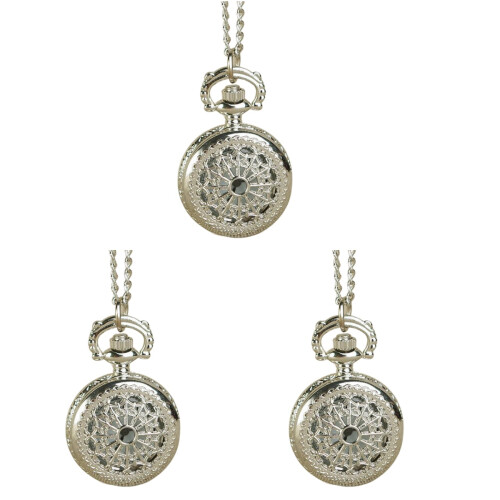 3Pcs Silver Pocket Watch Quartz Retro Style Chain Watch Accessory 1