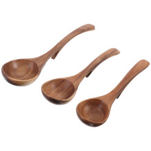 12Pcs Wooden Soup Ladles Brown Hooked Spoon Long Handle for Cooking
