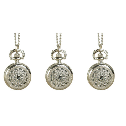 3Pcs Silver Pocket Watch Quartz Retro Style Chain Watch Accessory 2