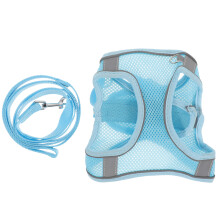 3Sets Blue Dog Harness and Leash Set Breathable Reflective Pet Walking
