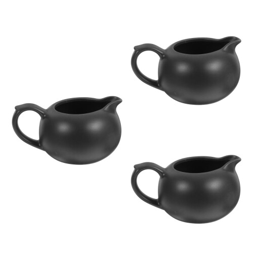 3Pcs Black Ceramic Coffee Creamer Pitcher Milk Container for Home 2