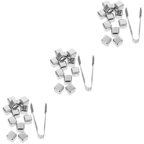 3Sets Reusable Stainless Steel Ice Cubes Whiskey Use Silver 2