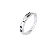 (Woman) 1pcs Silver Plate Couple Ring Open Student Creative Heart Wedding Clock Ring
