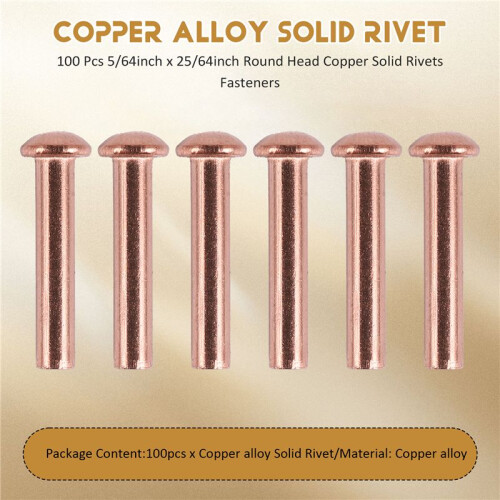100 Pcs 5/64inch x 25/64inch Round  Copper Solid Rivets Fasteners 1