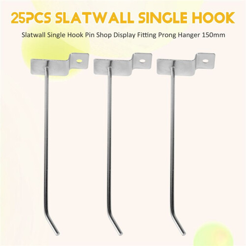 25 x Slatwall Single Hook Pin Shop Display Fitting Prong Hanger 150mm 1