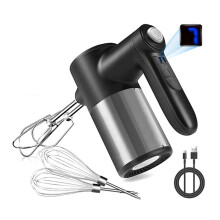 Kabelloser Handmixer, Digitalanzeige, 7 Geschwindigkeiten, Wiederaufladbar, Elektrisch, mit 4 Edelstahlaufsätzen, zum Backen, Eier