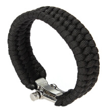 Regolabile Cord Fibbia Paracord dei paracadute di sopravvivenza braccialetto fibbia fischio Nuovo Nero
