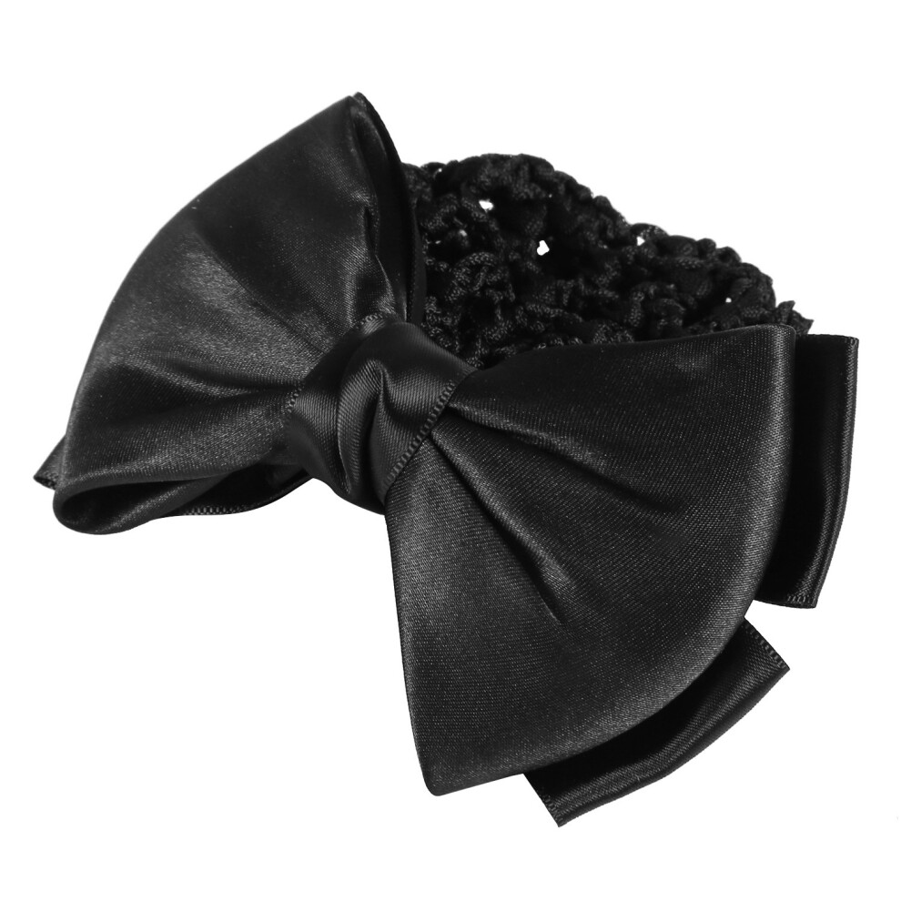 Unisex Black Bowknot Decor Snood Net Barrette Hair Clip Bun Cover