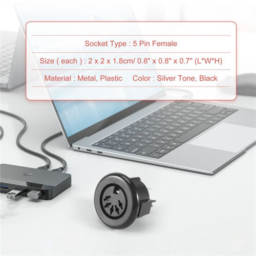 Female 5 Pin DIN Plug Panel Mounted Keyboard Cable Connector Adapter 2