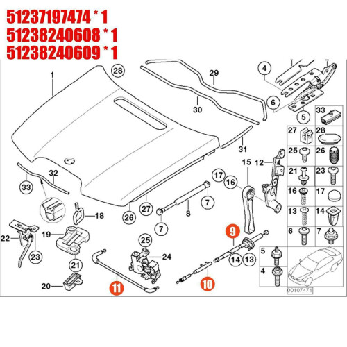3PCS Engine Hood Release Cable Bowden Cable Kit for  E65 E66 7Er 51237197474 1