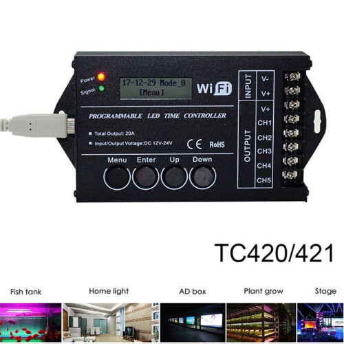 12V 24V WiFi RGB  Programmable LED Controller TC421 5 Channels 20A Common Anode Programmable LED Strip Dimmer 2