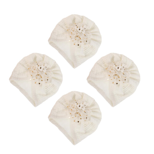 4Pièces Turbans Bébé Beige Polyester Décor Floral Style Adorable 2