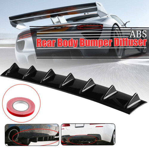 Universal Car Rear Splitter  Bumper Diffuser 7 Fin Rear Bumper Lip Spoiler for    Gloss Black A 2