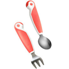 1Set Baby Feeding Tool Red Stainless Steel Spoon and Fork for Kids