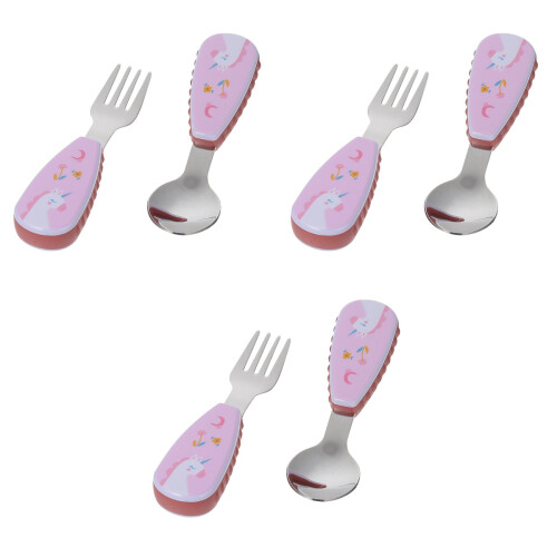 3Sets Fork Spoon Set Pink Short Handle 2