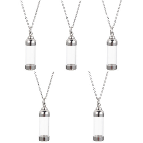 5Pcs Multi-Use Pet Ash Pendant Necklace Silver Stainless Ashes Storage 1