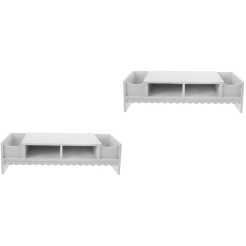 2Pcs White TV Screen Shelf Organizer for Office and Home Storage 2