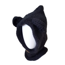 2Pcs Knitted Bear Hat with Scarf Black Kids Winter Hat Warm and Soft