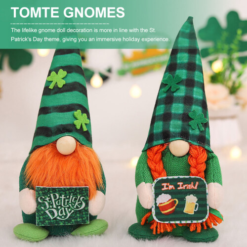 1Pc Soft Fabric St. Patrick's Day Tomte Gnome Doll Green Plush Gift 2
