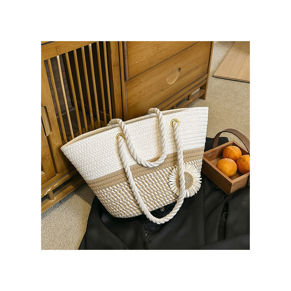 (Khaki Straw Flower) Stylish Trendy And Large Capacity Sunflower Handbag For Women Tote Summer Fashion