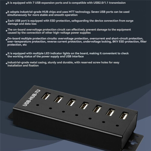Industrial USB HUB 7-CH USB 2.0  Expansion HUB Adapter for Win11/10/8 Linux with 5V Power Adapter EU Plug 1