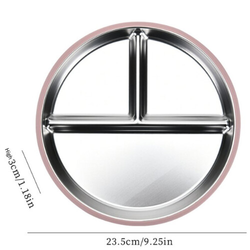 2 Pratos de Aço Inoxidável para Crianças de 9 Polegadas, Pratos Divididos para Crianças com Capas de Silicone Removíveis e 4 Ventosas