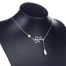 Silver Women Tree Leaf Pearl Pendant Alloy Necklace Jewelry Simple Fashion Gifts