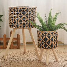 Hand-Woven Flower Stand Wooden Rattan Floor-Standing Balcony Plant Pot Living Room Green Plant Basket 25CM