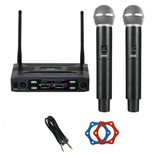 Dual Channel Professional Wireless Microphone System UHF Frequency Cordless Dynamic Mic for Karaoke Party Meet EU Plug