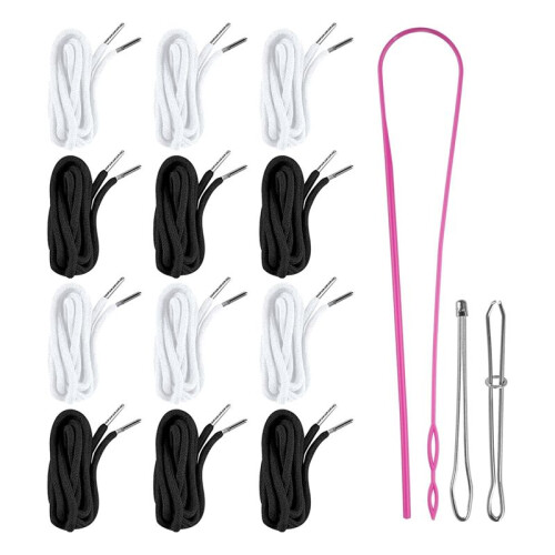 12 Pcs Drawstring Cord, 60 Inch Hoodie String Replacement, Draw String with Threader Tool for Sweatpants Pants