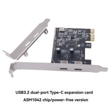 PCIE to Dual Type-C Expansion Card PCI-E to USB 3.2 GEN1 5Gbps Adapter Card Riser ASM1042 Chip for Win10/8/7