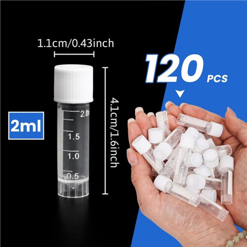 120pcs 2 Ml Plastic Vials Lab Plastic  Test Tubes Graduated with Cap for Laboratory School Educational 1