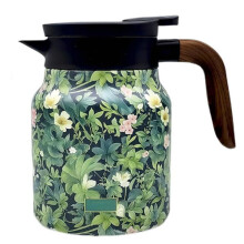 Vintage Floral Pattern Tea Built-in Infuser Stainless Steel Thermal Carafe with Lid for Hot Drinks Green