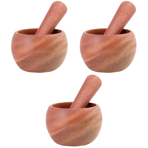 3Pièces Mortier Pilon Bois Santé Usage Culinaire 1