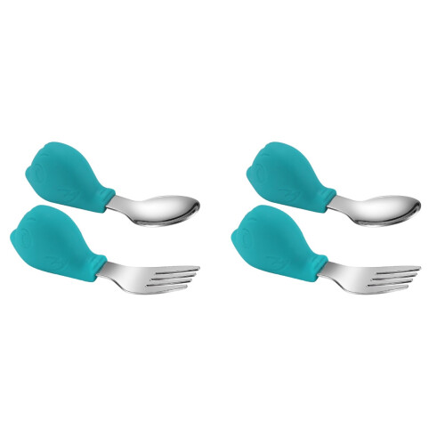 2Ensembles Couverts Bébé Vert Silicone Fourchette 1