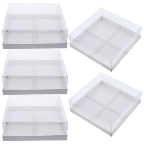 5Pcs Sturdy White Paper Bakery Boxes with Clear Lid for Donut Storage