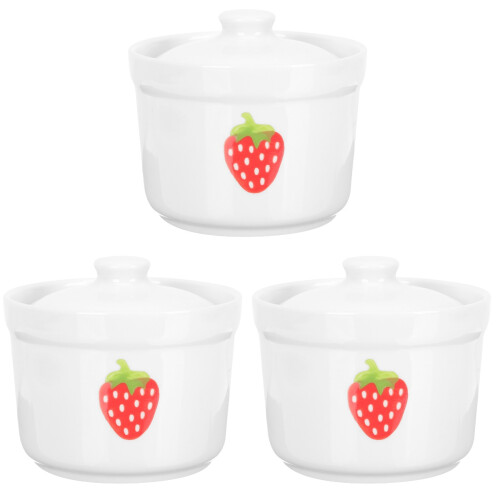 3Pcs Lidded Ceramic Steaming Pot Small Stew Egg Bowl for Home Use 2
