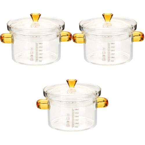 3Pcs Clear Glass Stew Bowls with Cover Safe Kitchen Tableware Set 2