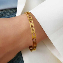(Gold) Element Roman Numeral Stainless Steel Bracelet Women Fashion Hand Jewelry Gift