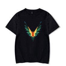(Multicolor Black, S) Birds Printing T Shirt Men Short Sleeve Top Clothes Fashion Round Neck Shirt