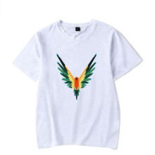 (Multicolor White, L) Birds Printing T Shirt Men Short Sleeve Top Clothes Fashion Round Neck Shirt
