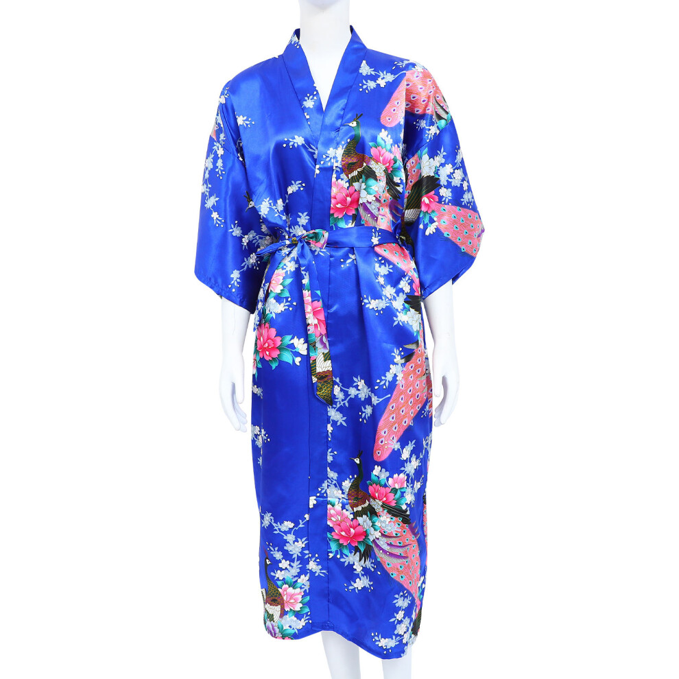 1St Blauwe Nepsatijnen Damesbadjas Met Print En Comfortabele Pasvorm-image