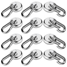 Lot de 12 Crochets MagnéTiques Puissants, Crochets MagnéTiques Robustes de 60 Lb Aimants Puissants en NéOdyme avec Crochet Mousqueton
